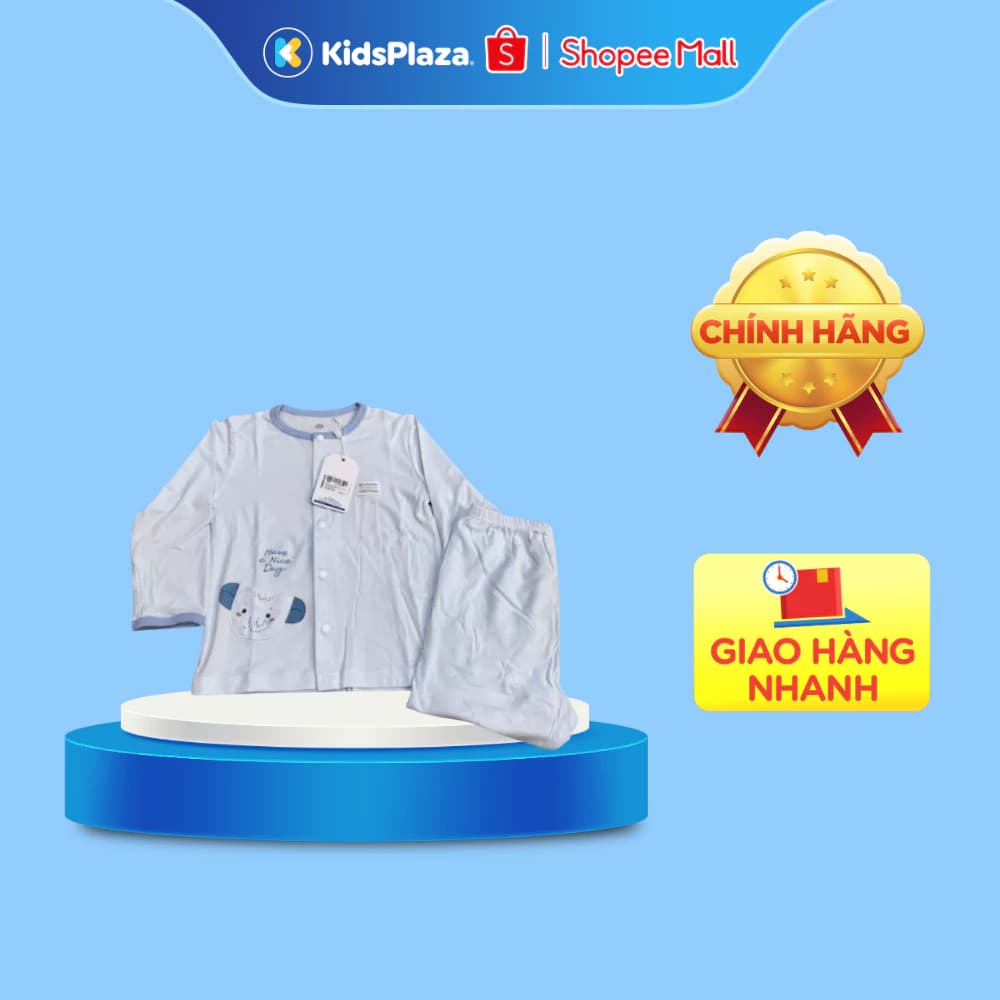 Bộ quần áo dài tay bé trai KidsPlaza Otis in voi ND25T (Màu Xanh)