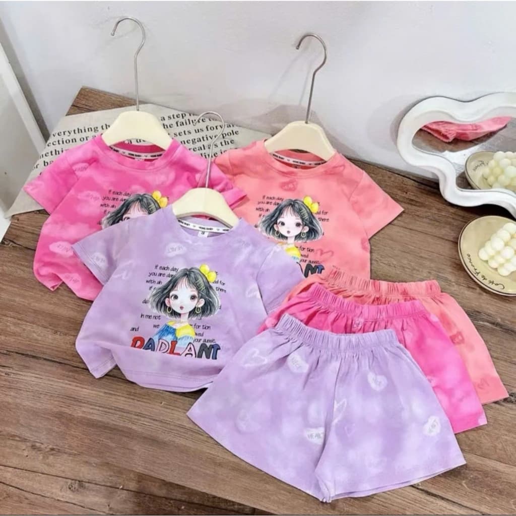 Bộ loang bé gái 9-45kg in hình cô gái chất cotton xu thoáng mát(ms47)