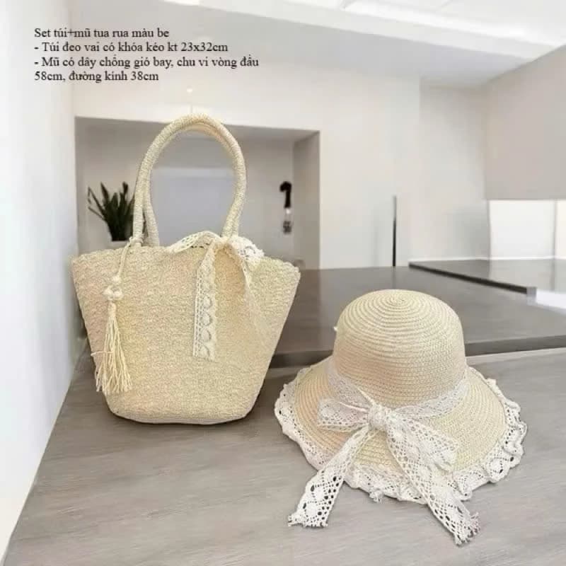 Combo túi và mũ cói đi biển mẫu mới xinh xắn cho bạn gái Lanbishop