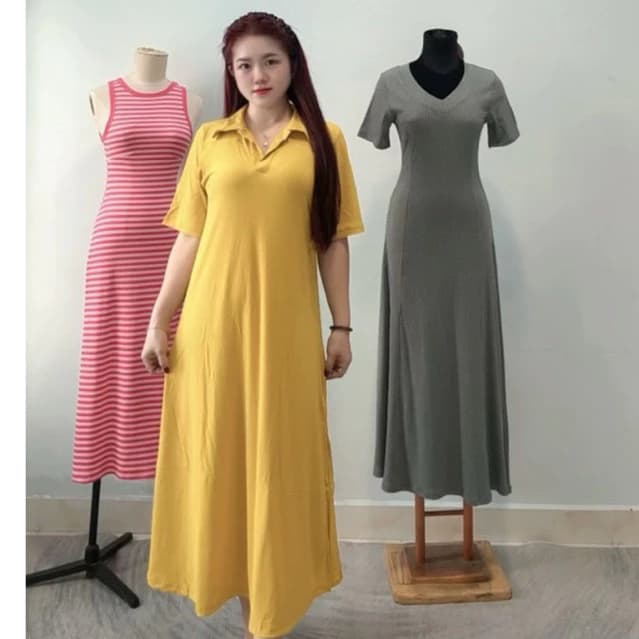 ĐẦM TAY LỠ CỔ TRỤ PHOM RỘNG DÁNG DÀI CHỮ A Freesize dưới 75jg mặc đẹp