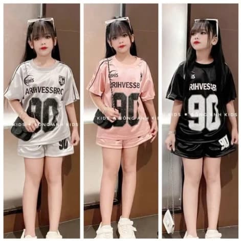 Bộ Quần Áo Thể Thao In Số 90 Tráng Bạc Cá Tính Dành Cho Bé Gái 13-42kg Chất Liệu Vải Bóng Thể Thao Thoáng Mát Mềm Mịn