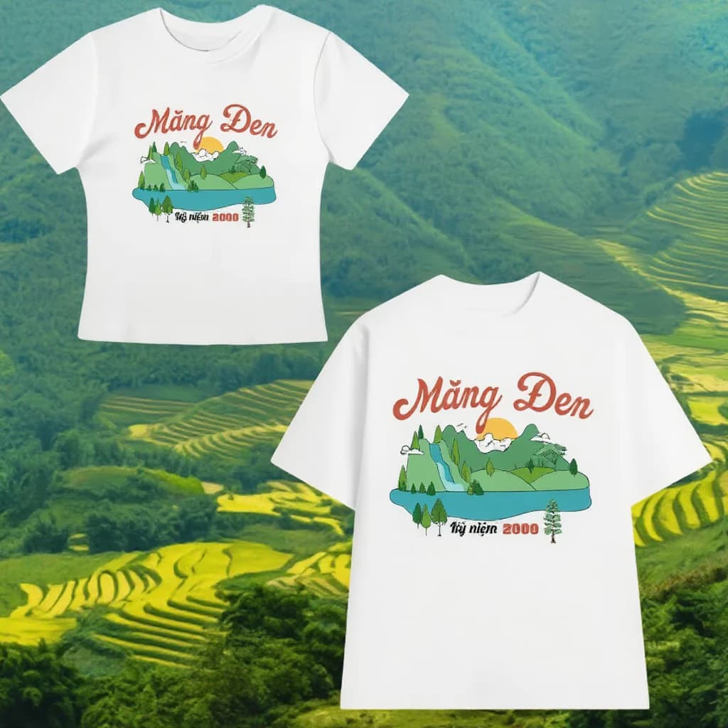 Áo thun du lịch, nhóm, chất thun cotton 100% địa danh, MĂNG ĐEN from oversize và babytee