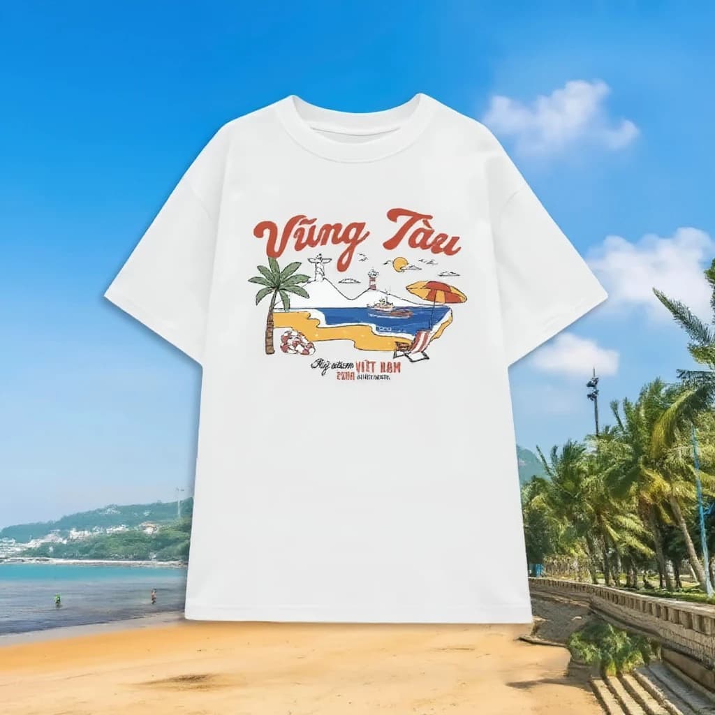 Áo Thun Vũng Tàu Du Lịch Cotton Tay Lỡ Unisex, Áo Phông Việt Nam Nam Nữ, Mùa Hè,Form Rộng Oversize
