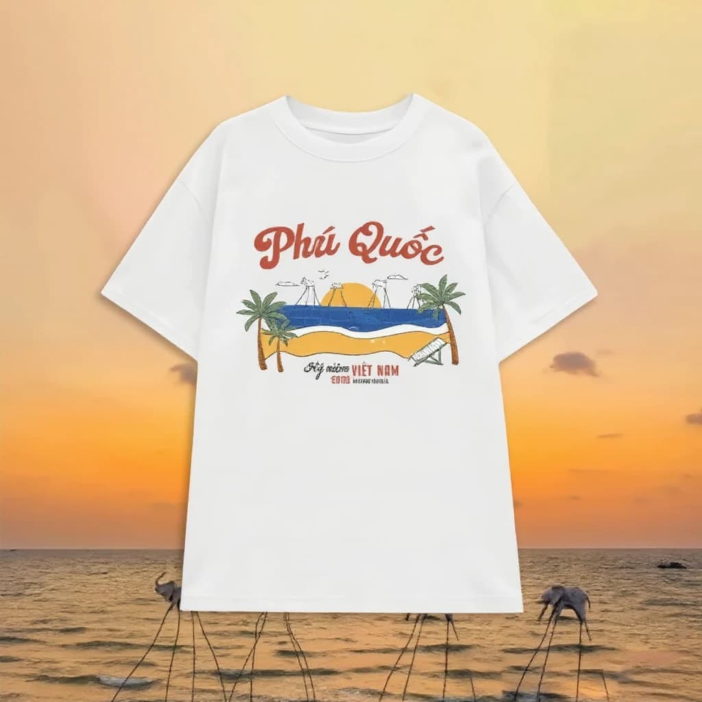 Áo Thun Phú Quốc Du Lịch Cotton Tay Lỡ Unisex, Áo Phông Việt Nam Nam Nữ, Mùa Hè,Form Rộng Oversize
