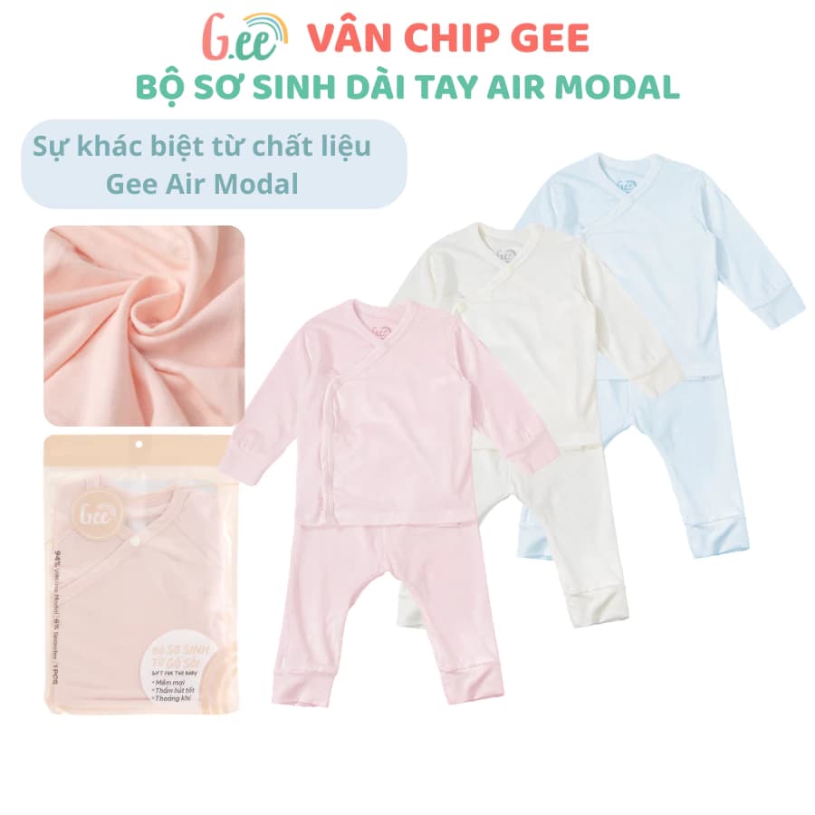 Bô sơ sinh dài tay cho bé trai, bé gái Gee, chất liệu gỗ sồi cao cấp Air modal mềm mại thoáng mát