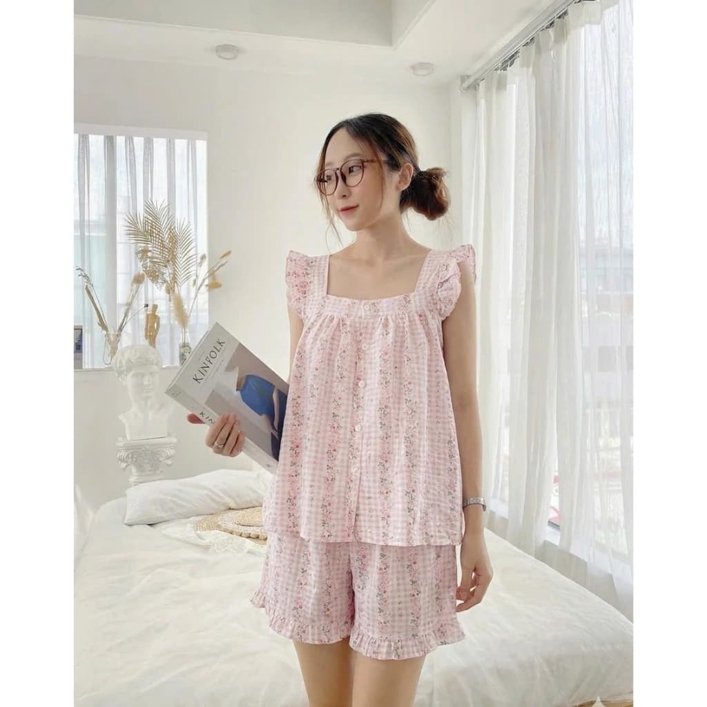 Bộ pijama nữ cánh tiên cổ vuông mặc nhà nhiều màu chất Cotton, Xô Lụa, Đũi, Tole, Lanh