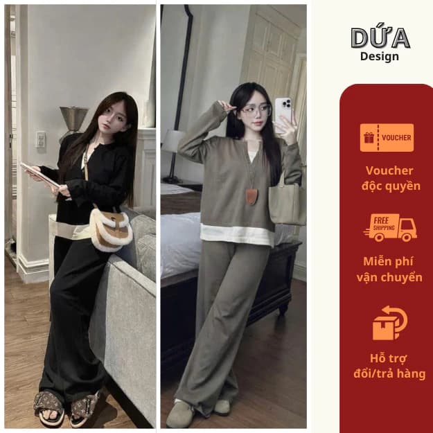 B162 SET CỔ V CÚC GẤU ÁO TRẮNG KTRANG Set Bộ Đồ Nữ Thu Đông Sang Chảnh Cá Tính Năng Động Chất TĂM 2size 40-65kg