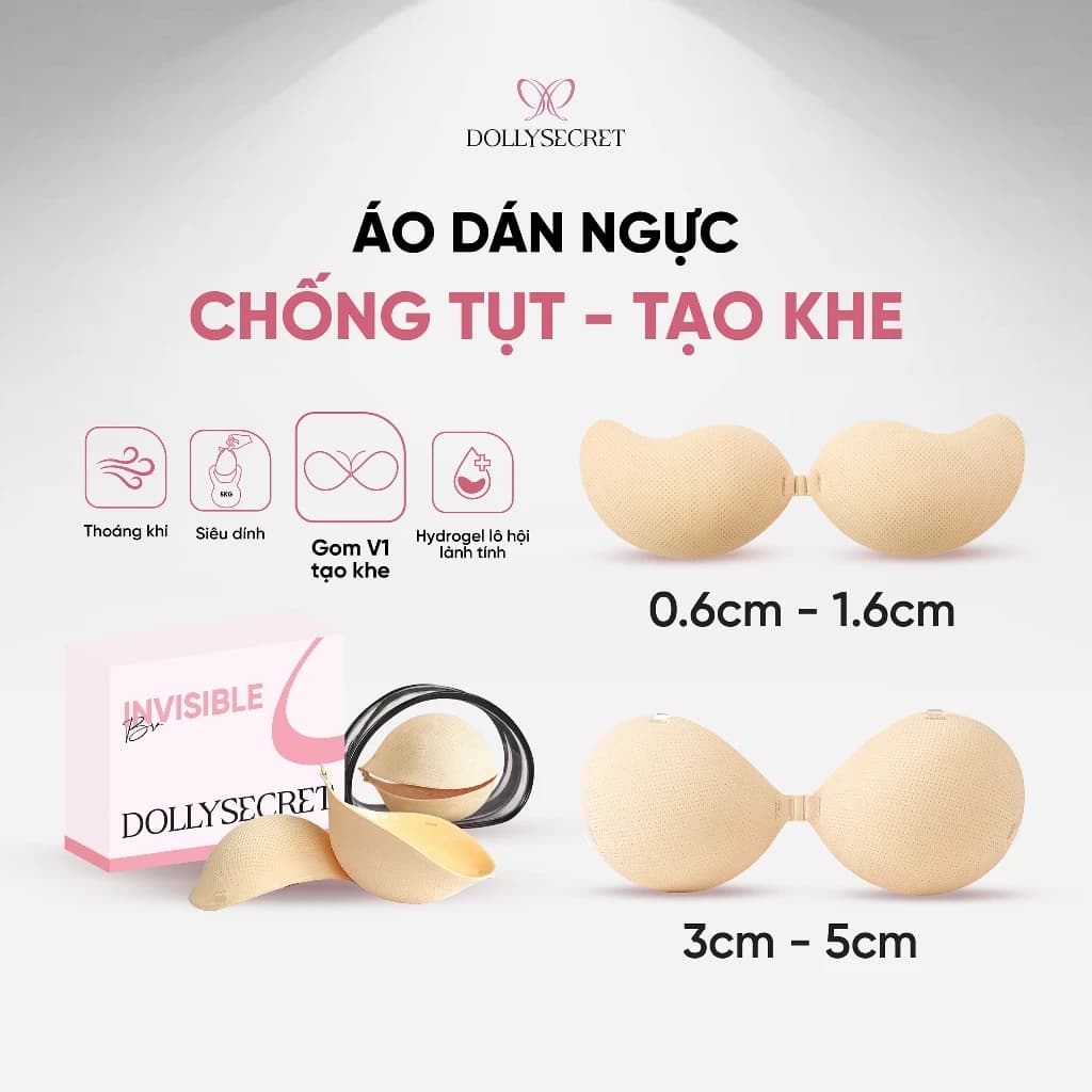 Áo Dán Ngực Dáng Xoài Độn Ngực Chống Tụt DOLLYSECRET Hydrogel Lô Hội Tái Sử Dụng Nhiều Lần