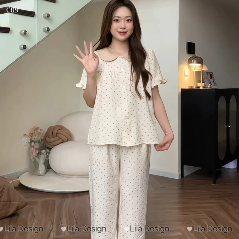 C09- Đồ bộ mặc nhà nữ SUNA chất đũi ,tay cộc quần dài, hoa nhí, mềm mịn thoáng mát mặc hè