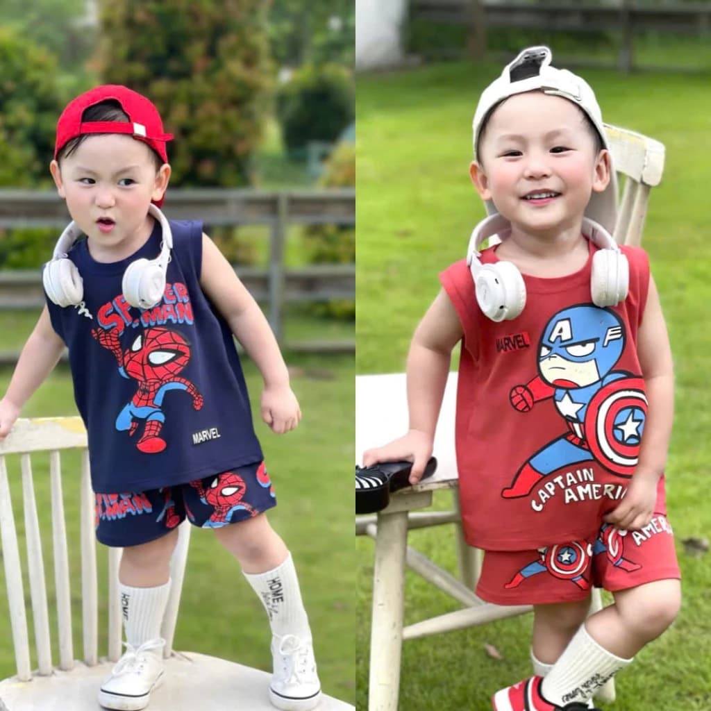Bộ Quần Áo 3 Lỗ Siêu Nhân Dành Cho Bé Trai 8-20kg Chất Liệu Cotton Thoáng Mát Mềm Mịn