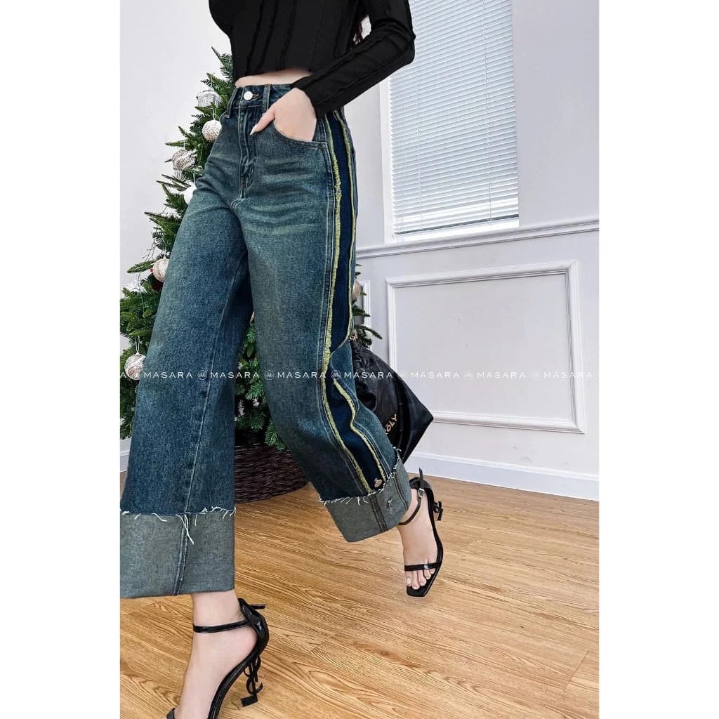 QUẦN JEAN SUÔNG 2 NÚT SƯỜN LINE CÚC ỐNG WJeans082