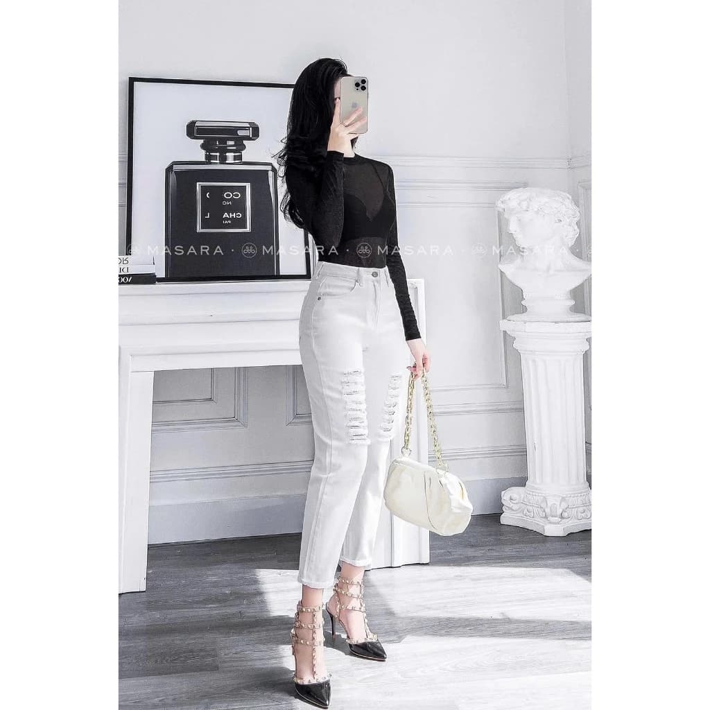 Quần Jeans BaBy Xanh, Trắng Rách Đều Hai Đùi Cá Tính WJeans083