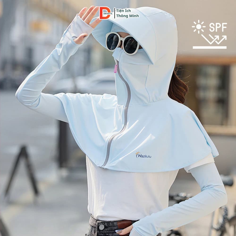 Mũ Chống Nắng Nữ Trùm Đầu Vải Lụa Băng UPF 50+ Kèm Khẩu Trang Ninja Che Kín Mặt Cổ Đi Xe Máy, Đi Biển