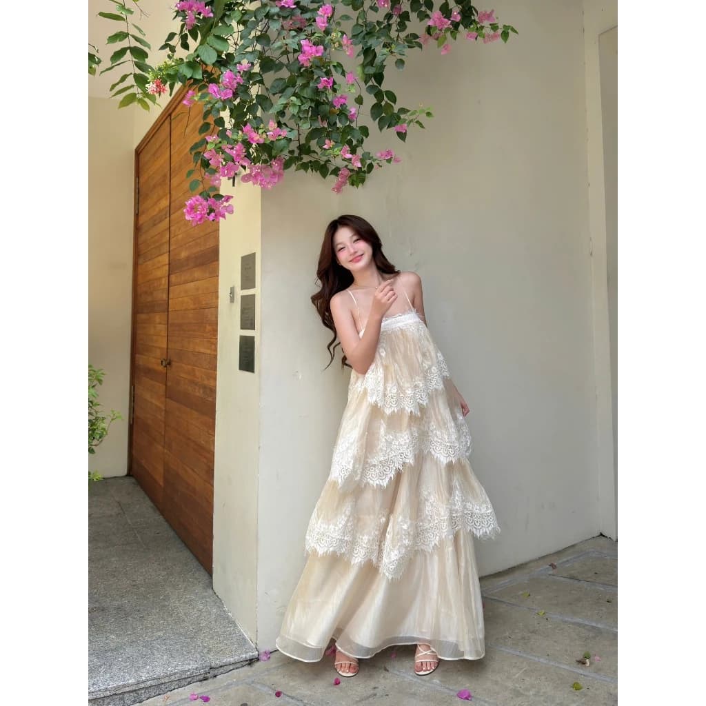 Váy maxi đi biển dáng xòe babydoll - SÓNG BIỂN