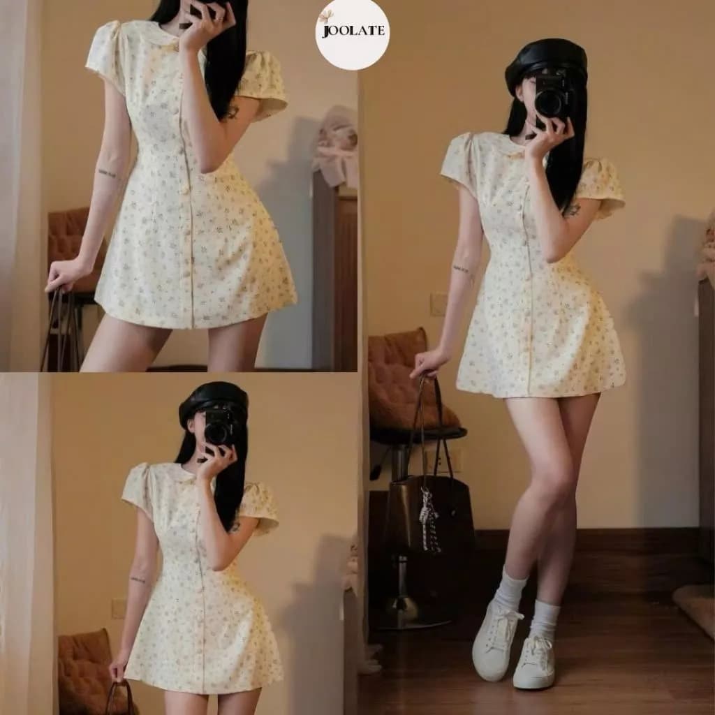 Đầm Hoa Vintage Tay Phồng Form Xòe Dáng Ngắn – Váy Mùa Hè Nữ Tiểu Thư Nhẹ Nhàng, Chất Vải Mềm Mịn, Dễ Thương Joolate 145