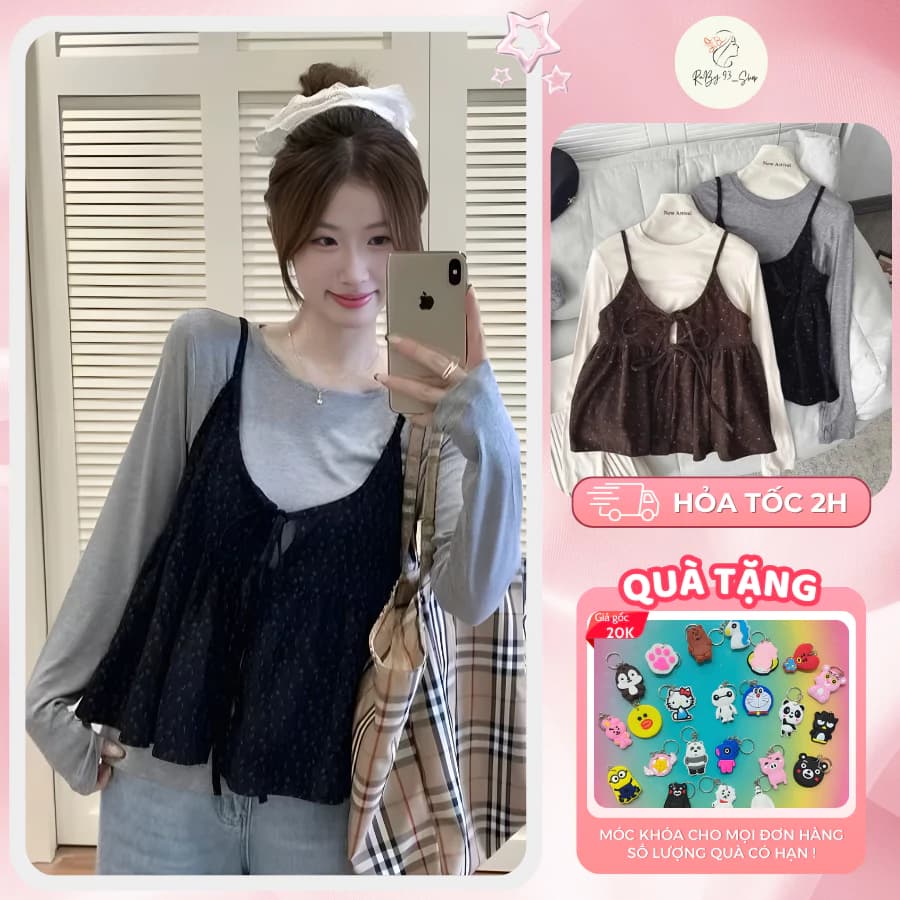 SET ÁO THUN KÈM YẾM NHUNG HOA NHÍ THẮT NƠ MẶC HAI SIÊU XINH PHONG CÁCH BÁNH BÈO TIỂU THƯ