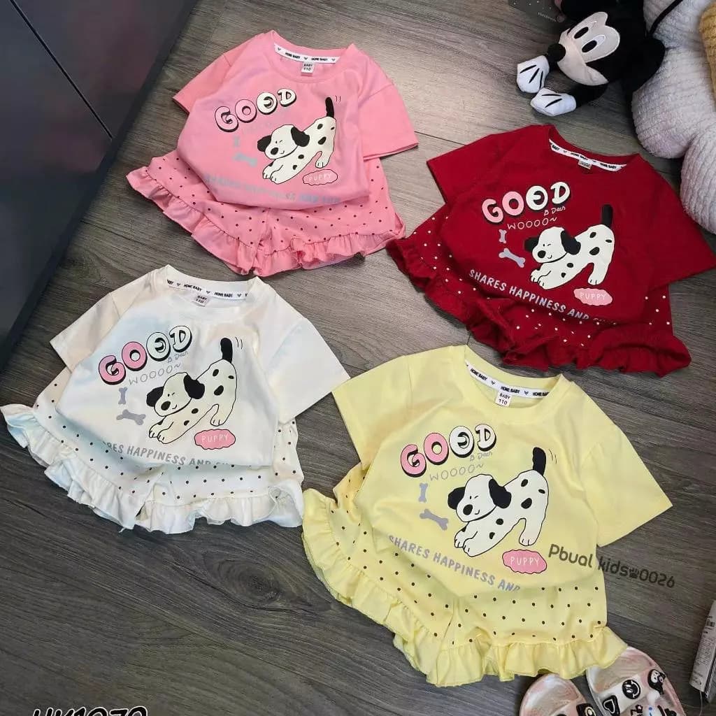 Bộ Quần Áo Bé Gái Chấm Bi In Hình Dễ Thương Size 8-22kg Chất Liêu Cotton Mềm Mịn Thoáng Mát (Chấm Bi)