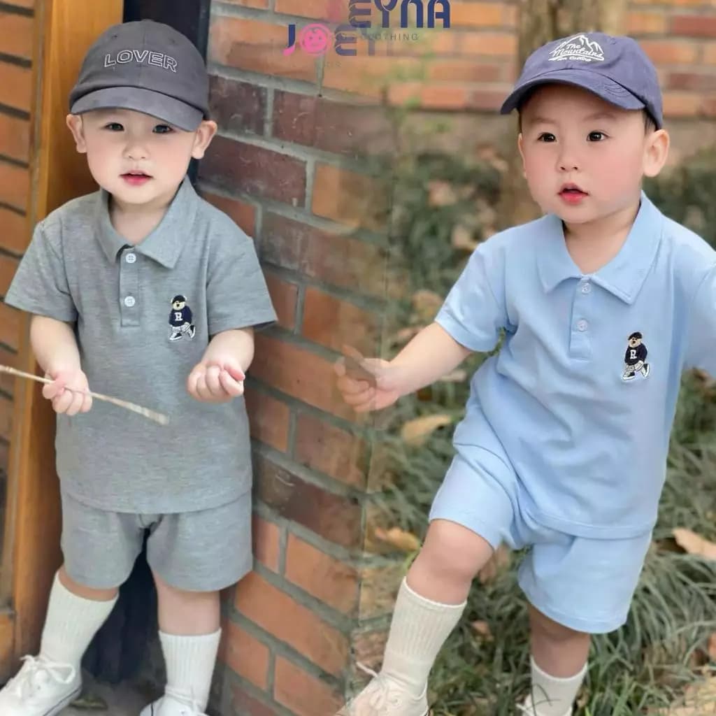 Bộ Quần Áo Polo Thêu Gấu Dành Cho Bé Trai Size 8-22kg Chất Liêu Thông Hơi Thoáng Mát (Polo Gấu)