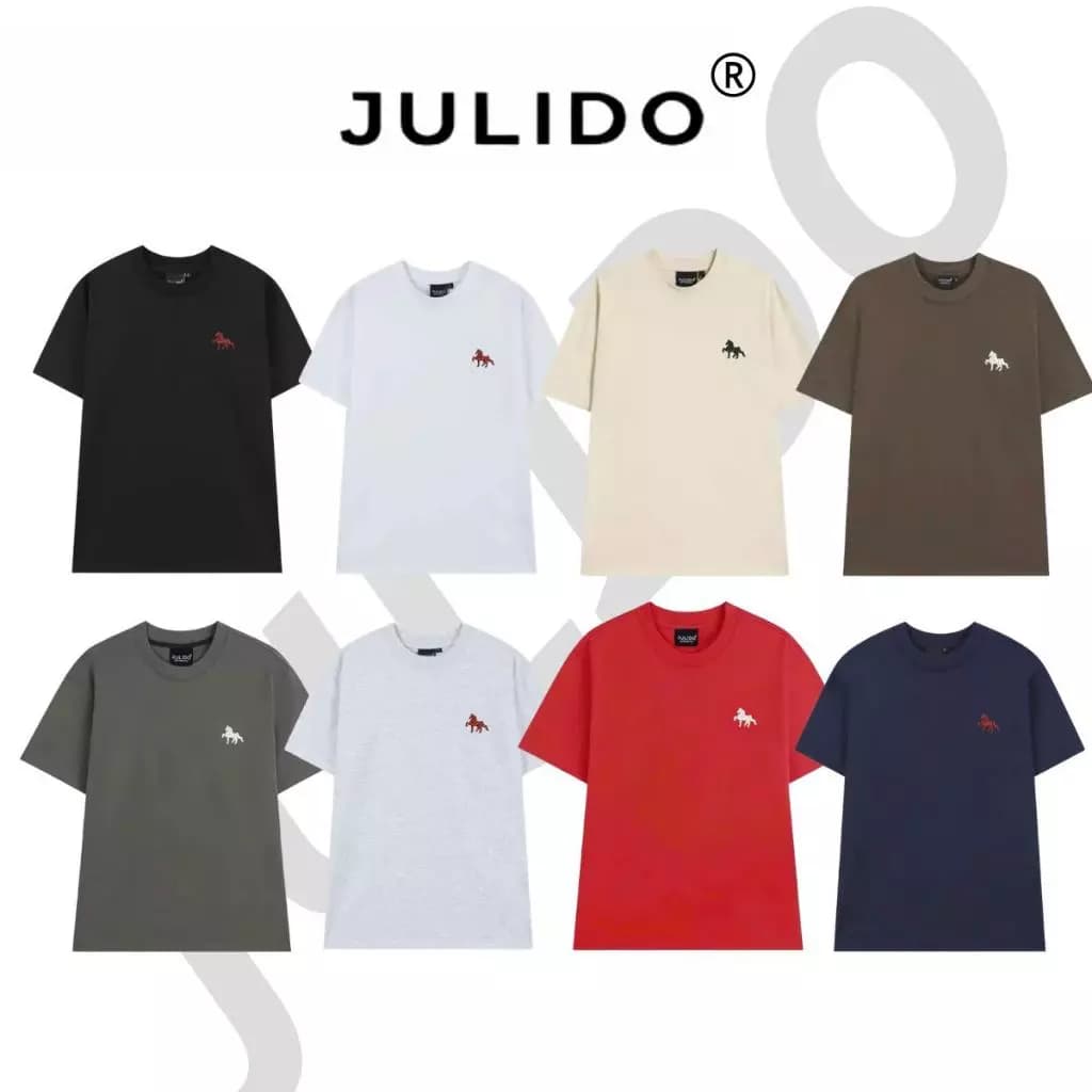 Áo phông trơn cotton basic logo thêu Cổ Tròn Menswear Nam JULIDO
