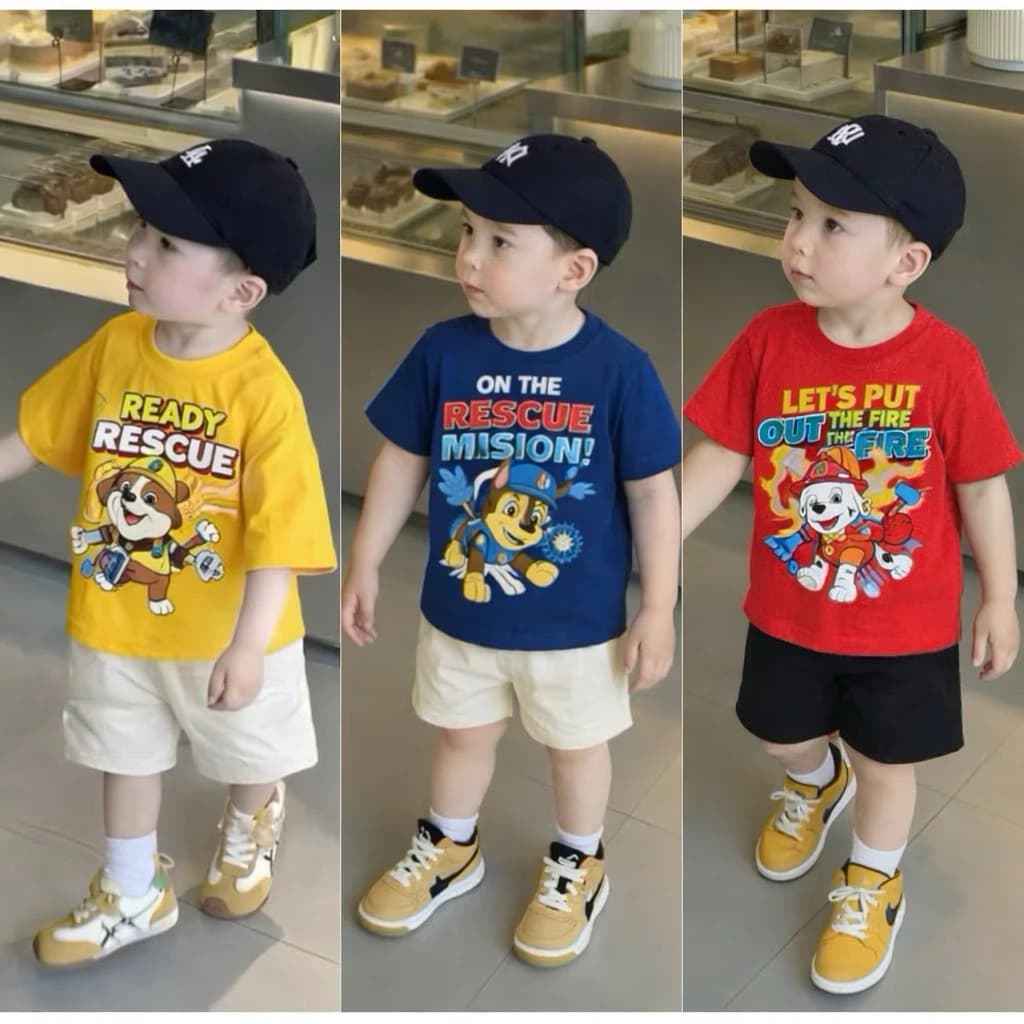 (Combo 3 bộ) Bộ Cộc Tay Chó Cứu Hộ Dành Cho Bé Trai 8-18kg