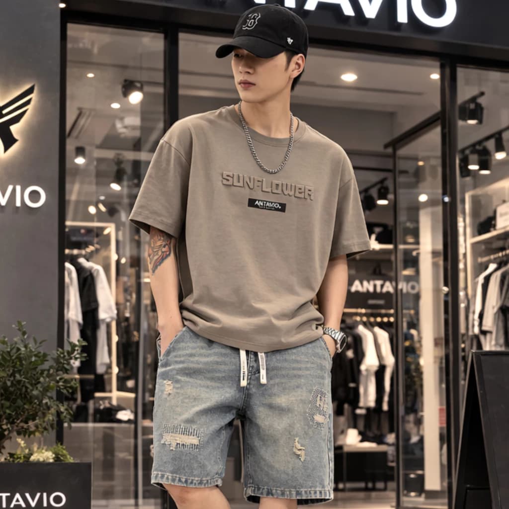 Áo Phông Nam Thêu ANTAVIO Chất Liệu Vải Cotton Mềm Mại Thiết Kế Basic Phong Cách Hàn Quốc M-3XL 40-90KG 3792