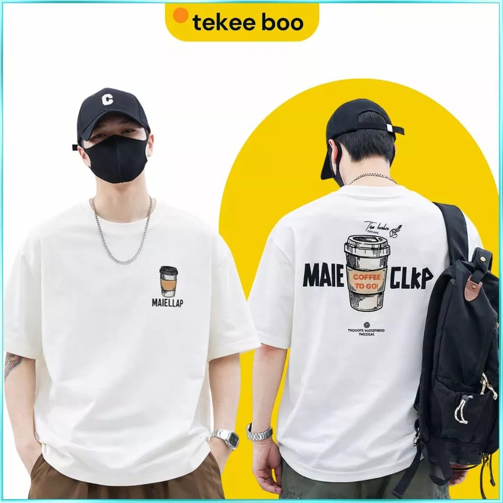 Áo thun nam cộc tay TEKEE chất Cotton 100% mềm mát 250gsm in hình Cafe 2 mặt