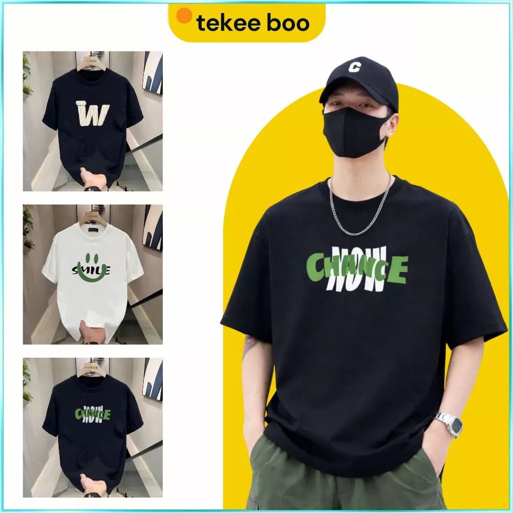 Áo thun nam cộc tay TEKEE chất Cotton 100% mềm mát 250gsm in nhiều hình màu đen trắng