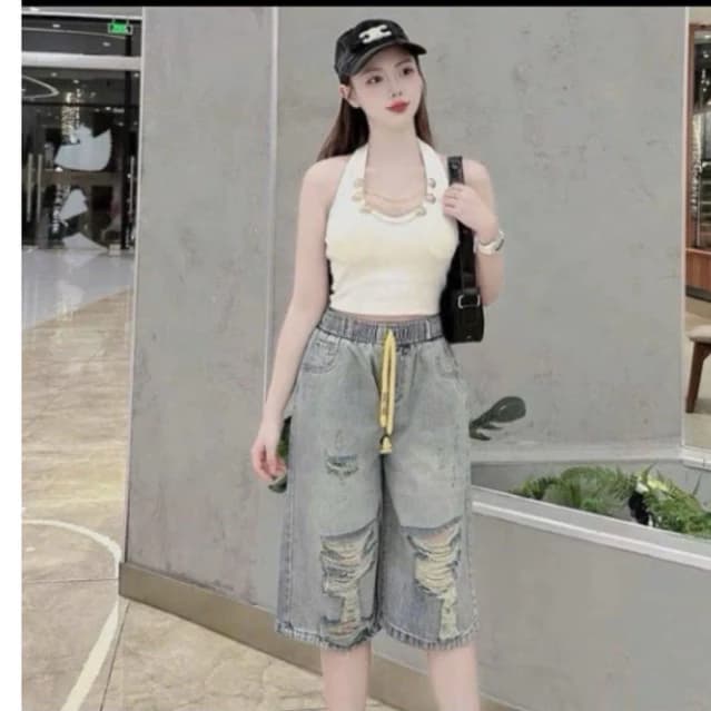 Quần Jeans Xuông Ngố Qua Gối Cạp Cao Lưng Thun Vài Jeans Mềm Có Bigsize 75kg