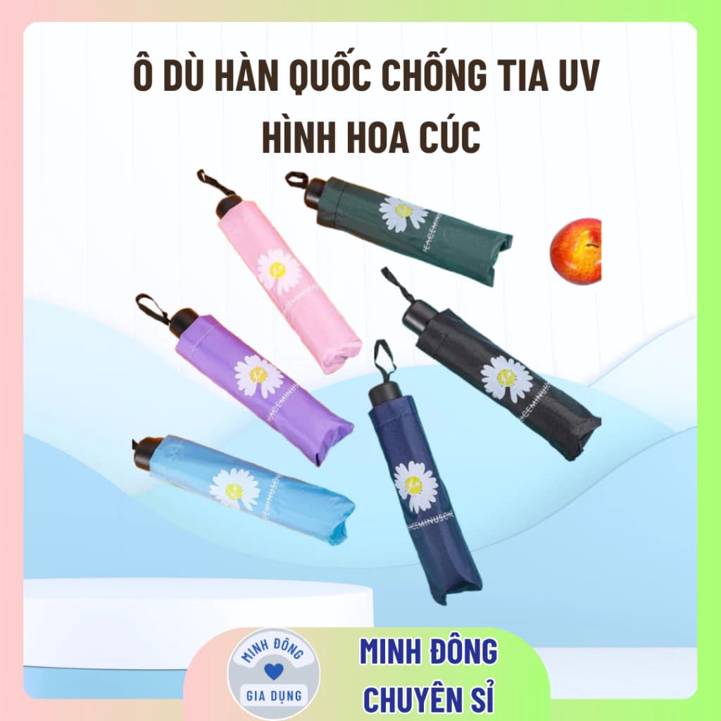 Ô Dù Hàn Quốc Chống Tia UV Hình Hoa Cúc, Chất Liệu Vải Dù Mật Độ Cao, Chống Nước Tuyệt Đối