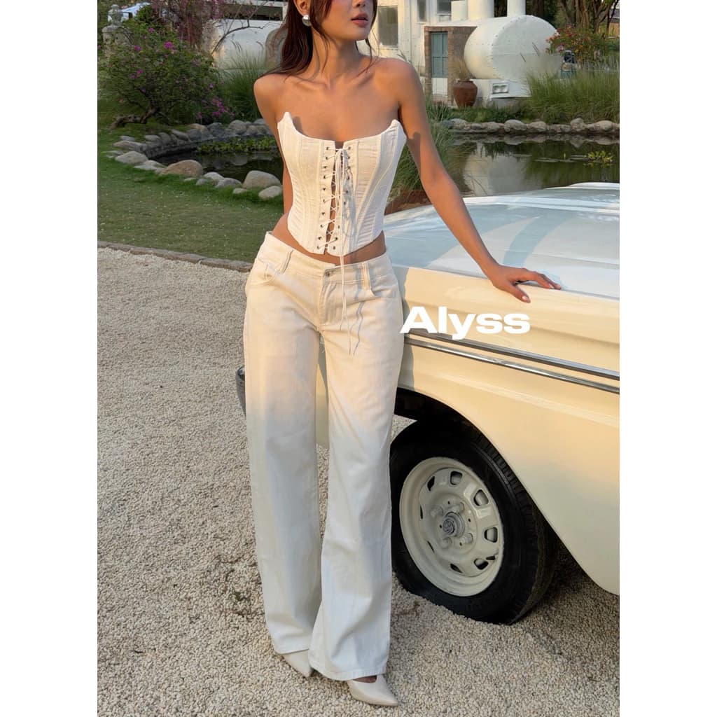 Quần Jeans 𝐇𝐚𝐫𝐩𝐞𝐫 𝐏𝐚𝐧𝐭𝐬 - Quần Jeans Cạp thấp Đáy Ngắn Vibe Y2K- Ống Suông Rộng