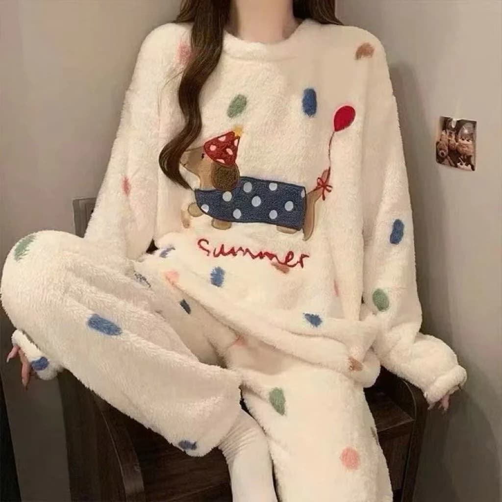 Đồ bộ mùa đông nữ chất bông tuyết siêu mềm,ấm, không xù lông. Thiết kế dễ thương mặc ngủ