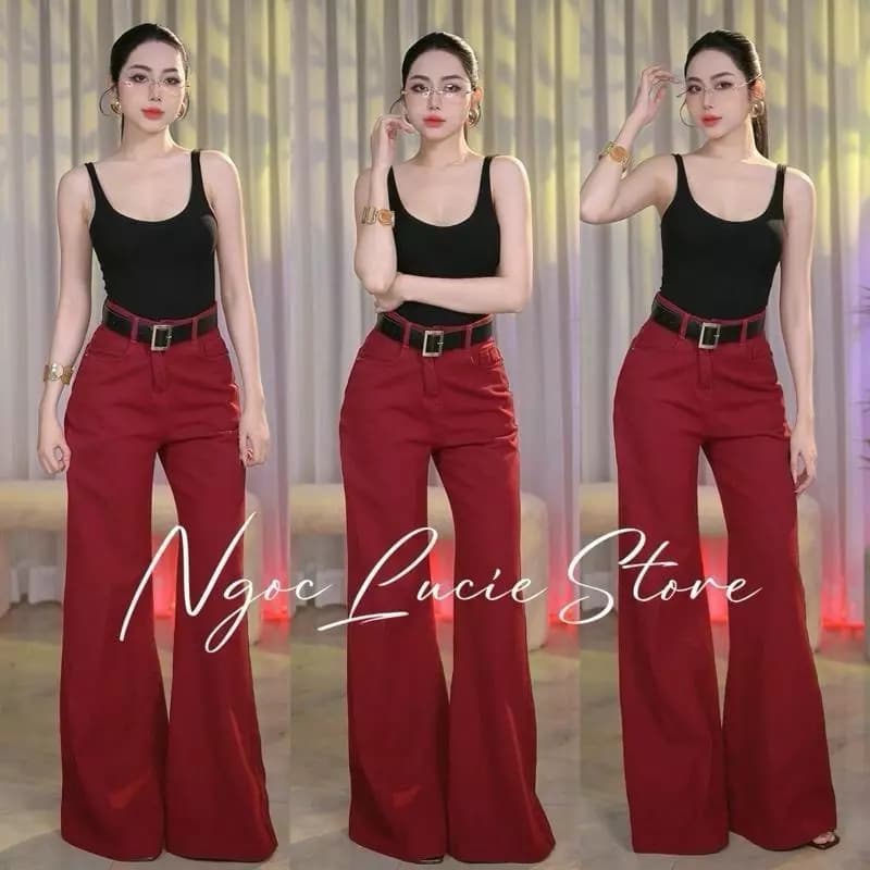 Q53 (QUẦN DÀI 107CM) - Chỉ Có Màu Đỏ - Quần Jean Ống Suông Rộng Hack Dáng Trendy  - Ngọc Lucie