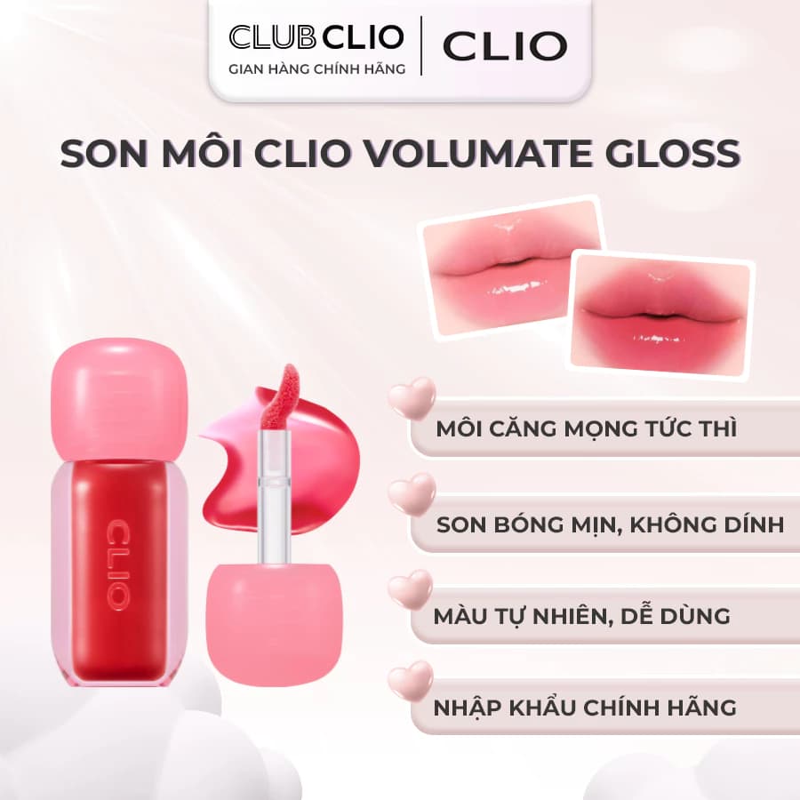Son Bóng Clio Volumate Gloss Son Bóng Không Bết Dính, Màu Tự Nhiên Dễ Dùng