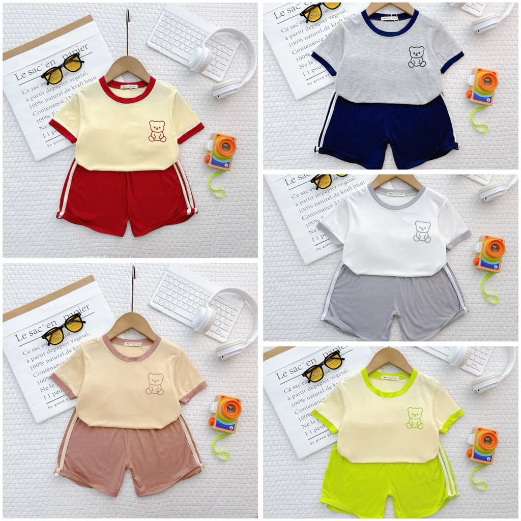 CT018(9-30kg) Bộ Cộc Tay In Hình Gấu Chất Thun Lạnh Cho Bé Trai Bé Gái