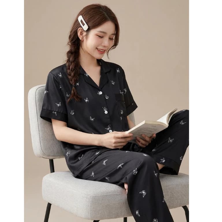 Bộ đồ ngủ Pyjama lụa cao cấp phối ren thiết kế xinh xắn, dễ thương