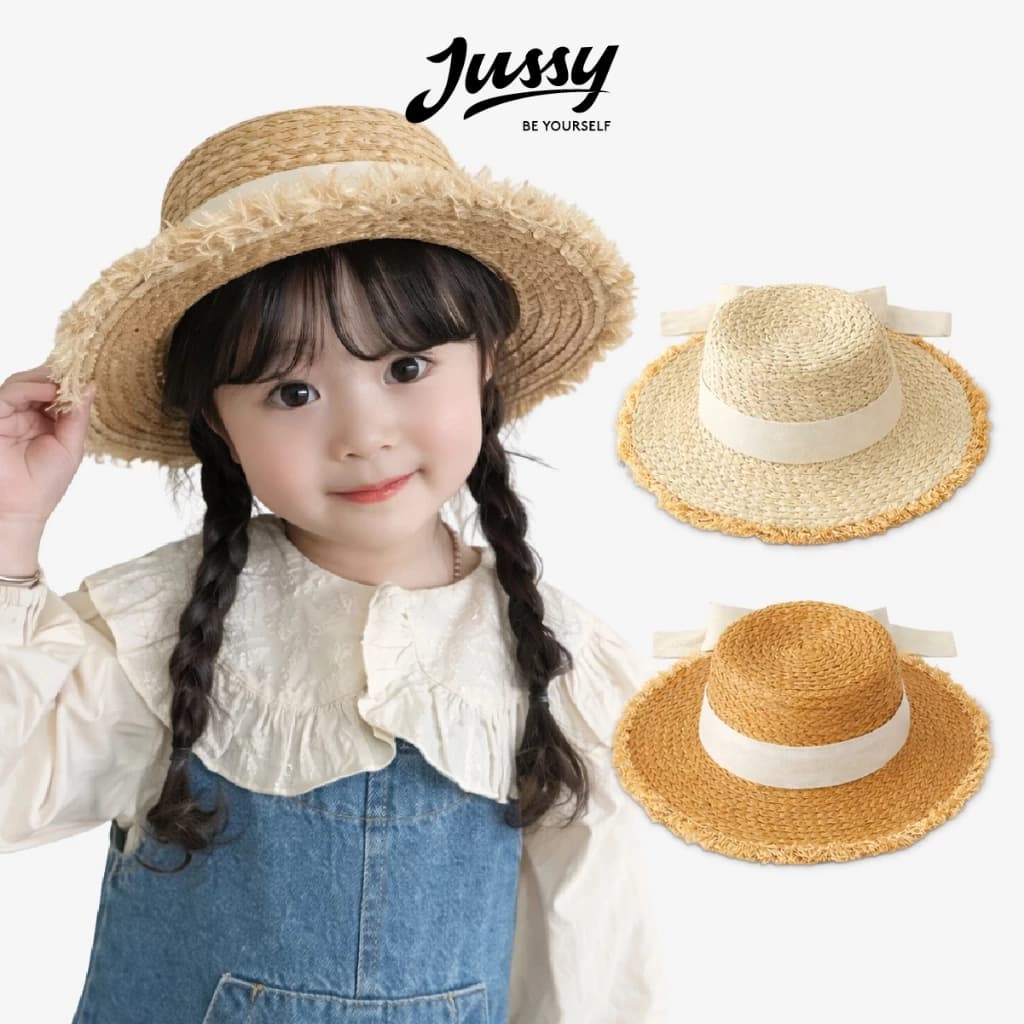 Mũ Cói Mềm Trẻ Em EMC01 Jussy Official Mũ Cho Bé 3-10 Tuổi Style Hàn Quốc Vòng Đầu 52-54cm Có Dây Rút Thu To Nhỏ
