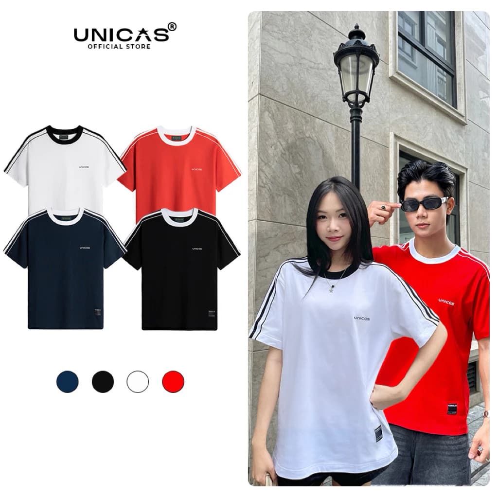 Áo Thun Unisex UNICAS Thiết Kế Tay Phối Sọc Form Oversized 100% Cotton Phù Hợp Mọi Outfit