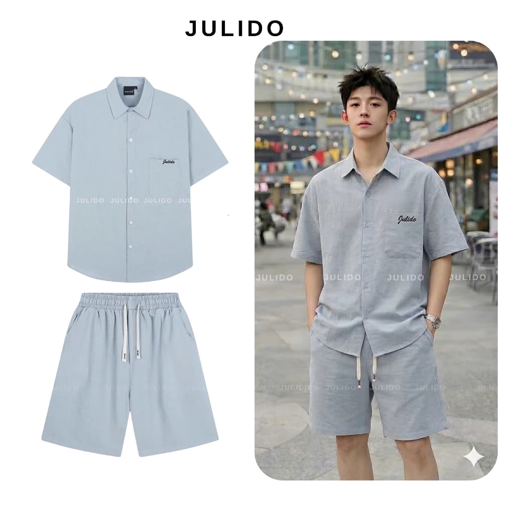 Bộ sơ mi nam cao cấp JULIDO, quần áo nam chất thun lạnh co dãn vận động thoải mái