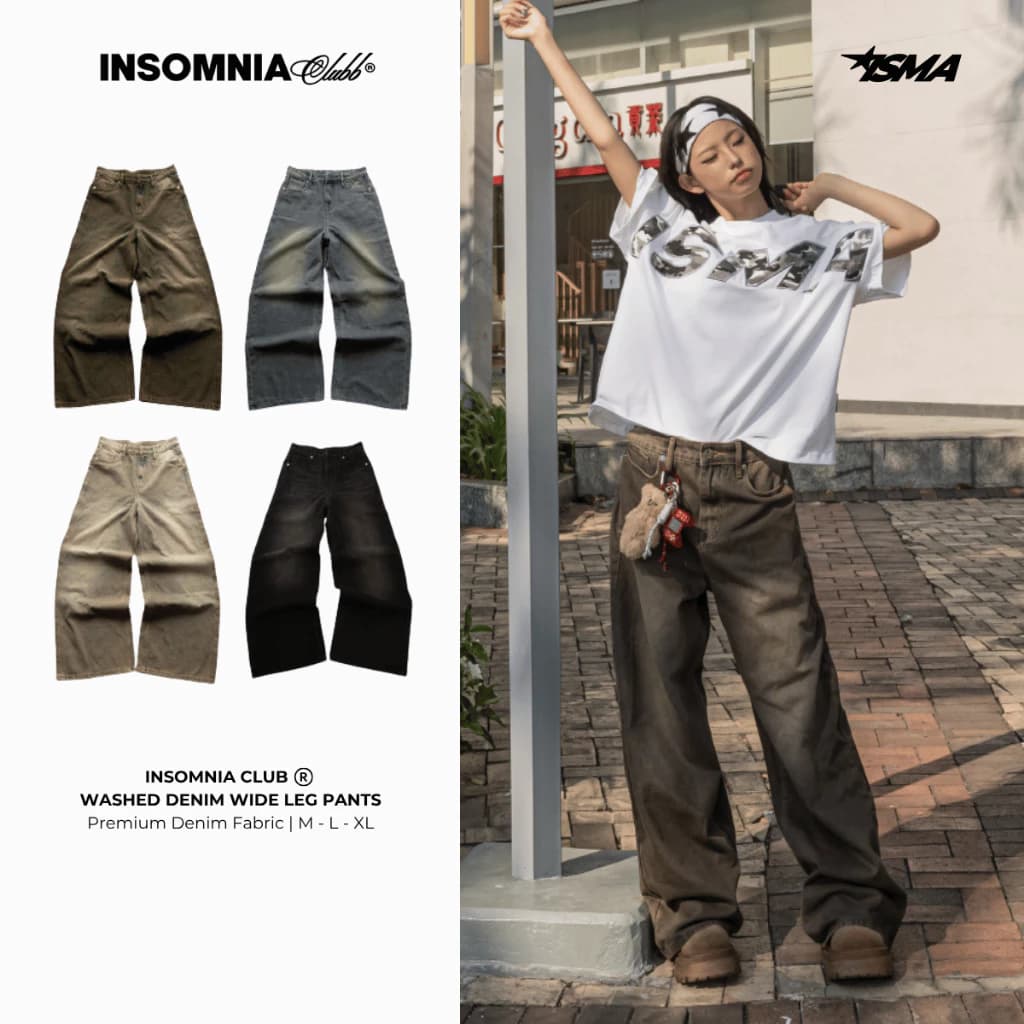 Quần Jean Wash INSOMNIA Ống Suông Rộng Unisex - PS020