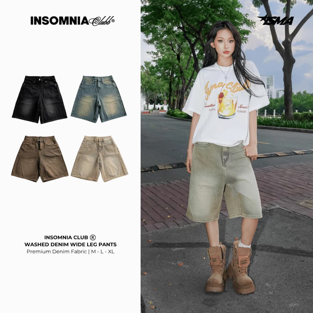 Quần Jean Wash INSOMNIA Form Lửng Ống Rộng Unisex - PS021