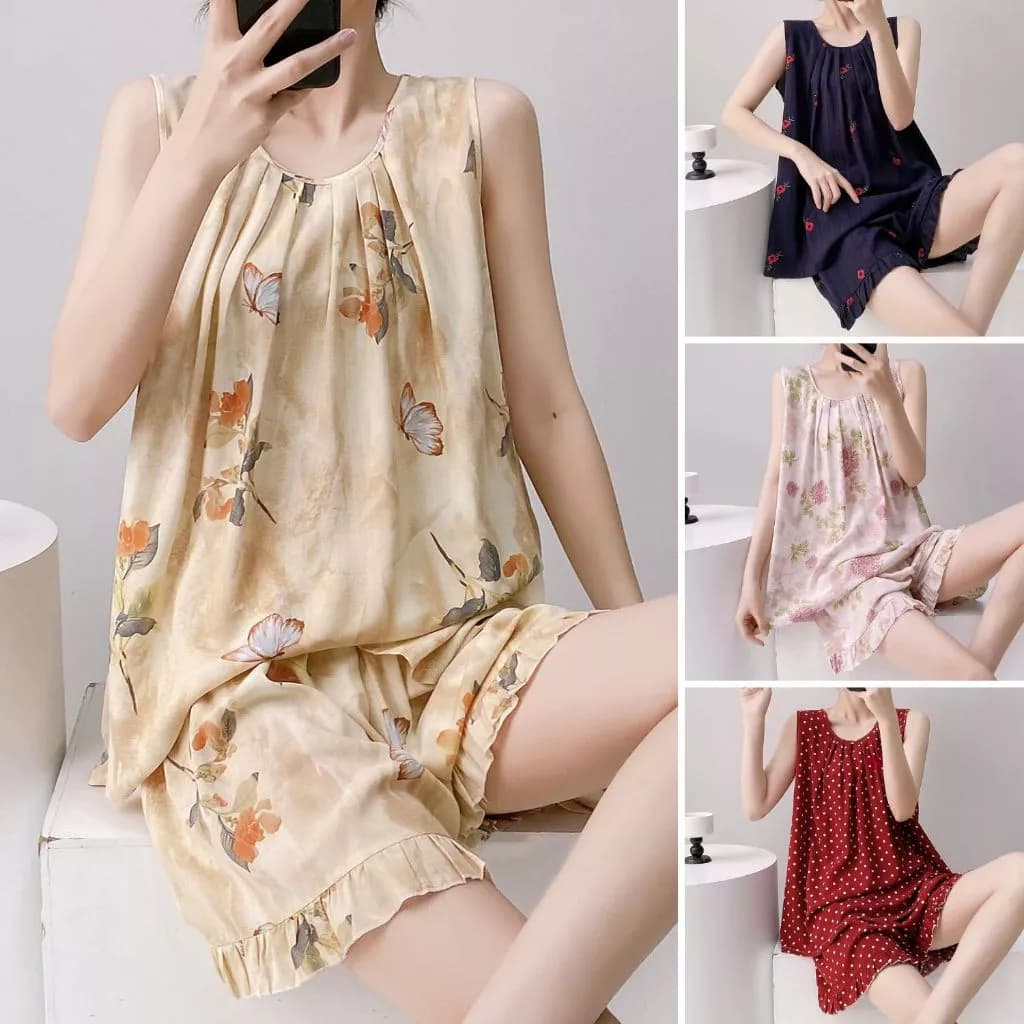 Bộ đồ ngủ dành cho nữ BEILIWANG gồm áo ba lỗ và quần đùi 100% viscose mềm mát size XL (40-70kg), bộ sát nách thời trang