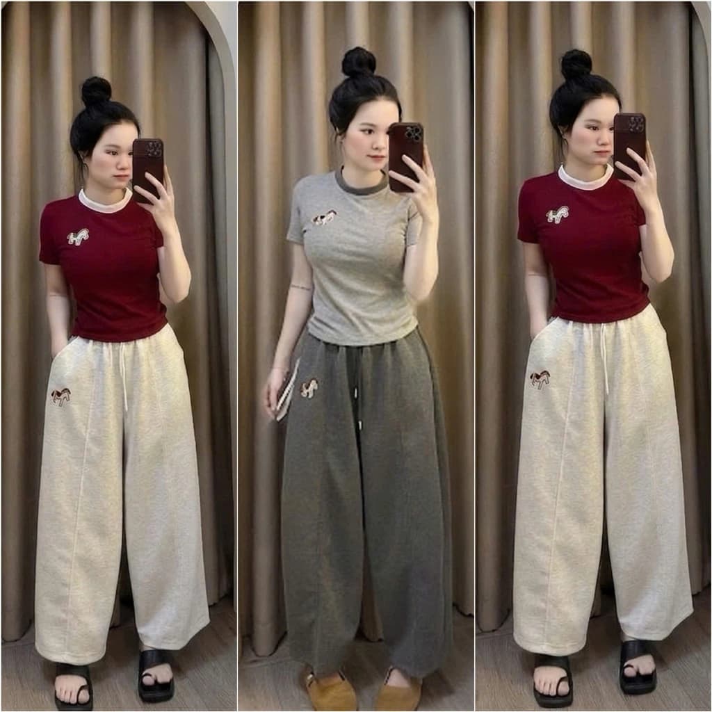 HT10. Sét áo thun quần umi hàng đẹp mặc mát. Áo thun quần baggy chất umi đủ size 40-70kg