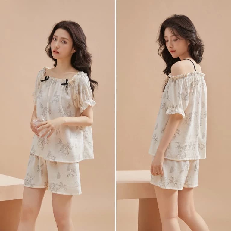 Bộ đồ mặc nhà cho nữ vải cotton thô nhăn mềm mát, quần đùi áo tay lỡ nhiều kiểu mặc dễ thương, freesize từ 45 đến 60kg