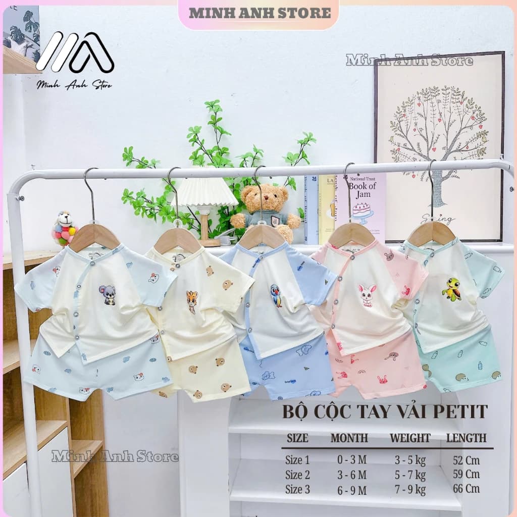 [Set 3-5] Bộ sơ sinh cộc tay chất PETIT thân kem phối màu mềm min mát cho bé từ 0-9 tháng MA CP01