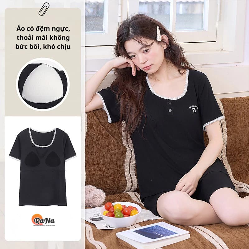Đồ Bộ Mặc Nhà Cotton – Co Giãn Tốt, Có Sẵn Đệm Ngực Rana