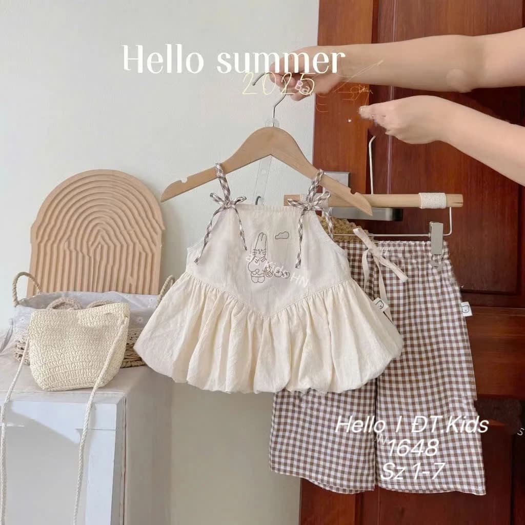 [8-22kg] Set Bộ Áo 2 Dây Dáng Bí Kết Hợp Quần Xuông Xinh Xắn Bé Gái