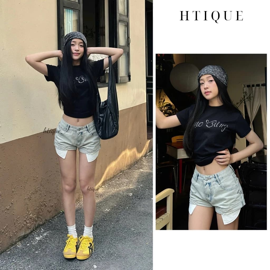HTIQUE - DEAL mở bán Quần sooc jeans denim cá tính, Quần đùi jeans hai túi phong cách street style QB09