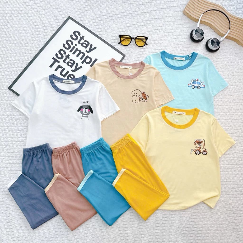 Tay Ngắn Quần Dài (9-30kg) Bộ Tay Ngắn Quần Dài Phối Hình In Chất Thun Lạnh Cho Bé Trai Bé Gái