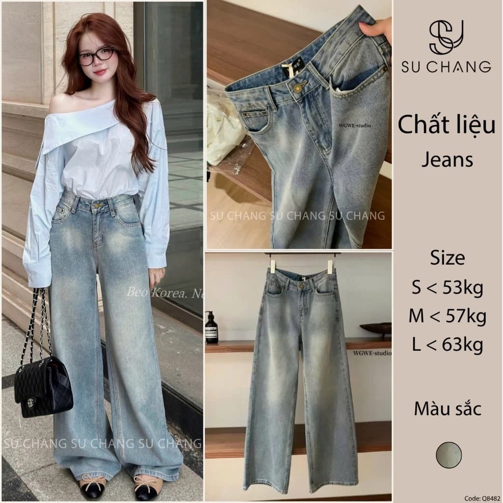 Quần Jeans Ống Suông Màu Loang Basic Q8482 Su Chang Thời Trang Nữ