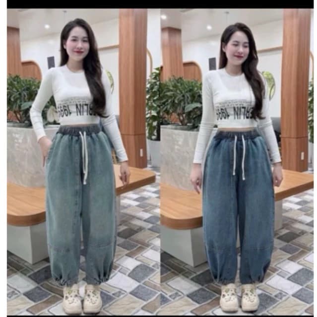 Quần Bom Thụng Bo Gấu Cạp Chun Vải Jeans mềm 40-78kg